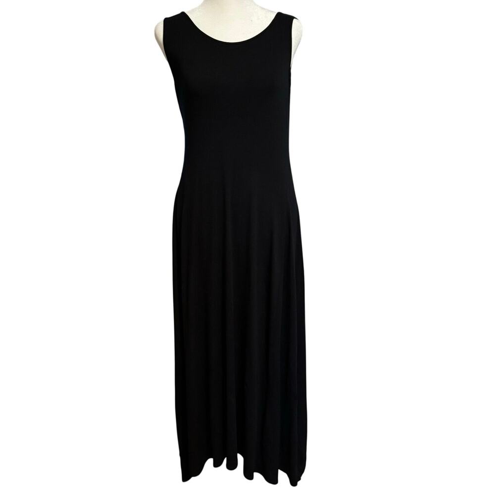 Eileen Fisher Size XS Maxi Tank Dress Stretch Jersey Black Minimal Capsule FLAWS